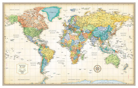 World Classic Edition Wall Map Laminated 50" x 32"