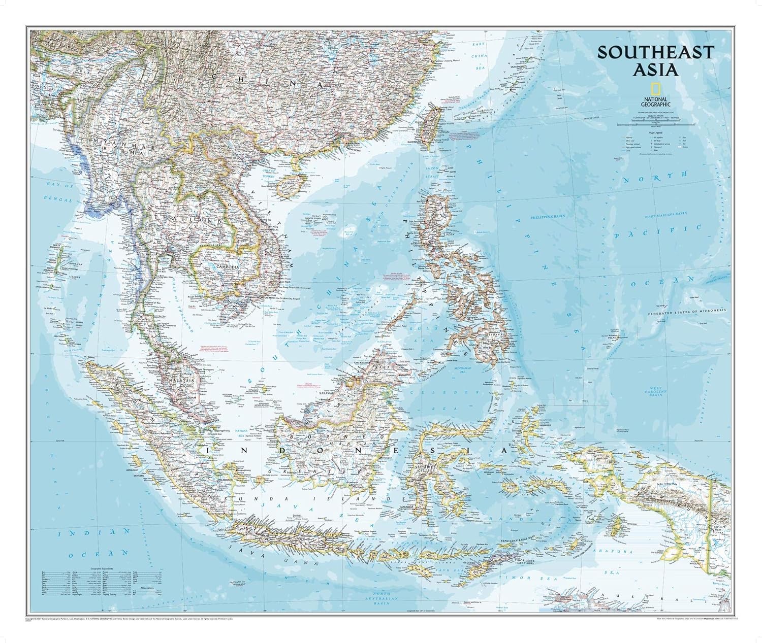 Southeast Asia Wall Map 38" X 32"