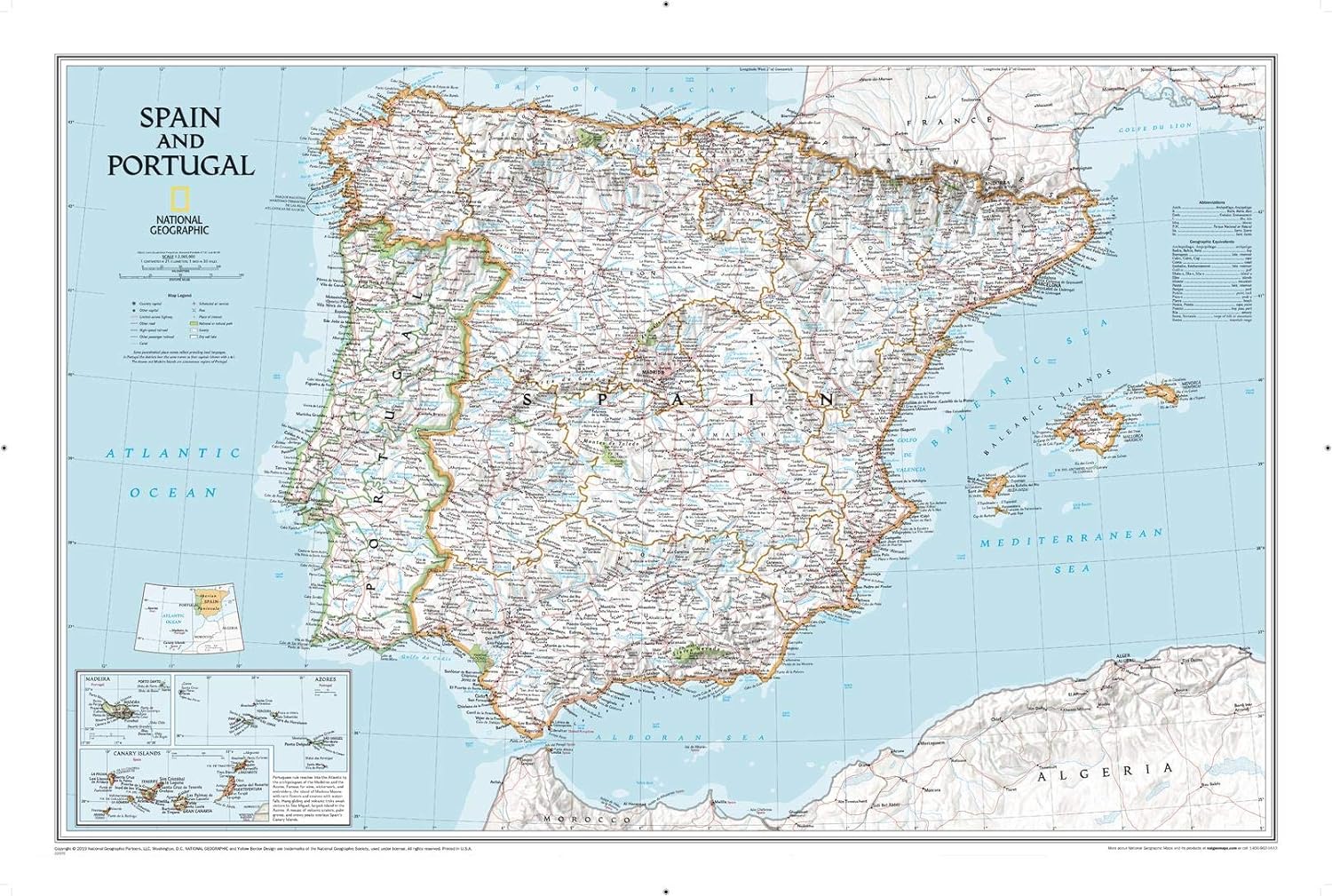 Spain & Portugal Wall Map 33" X 21"