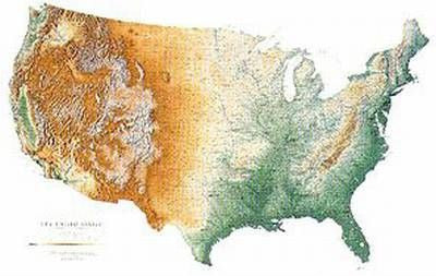 USA. Raven Physical Wall Map.37x58