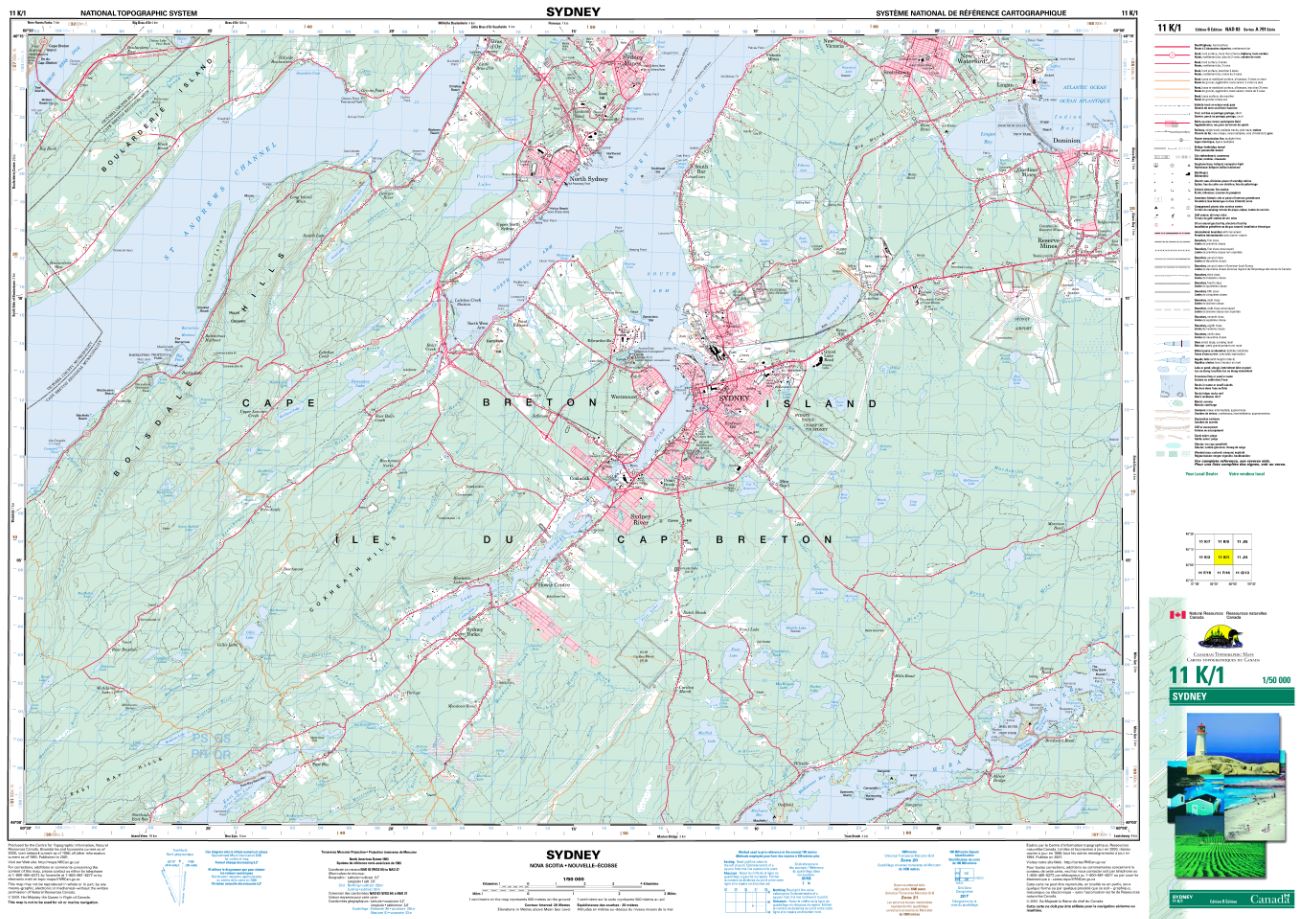 11K/01 Sydney Topographic Map Nova Scotia