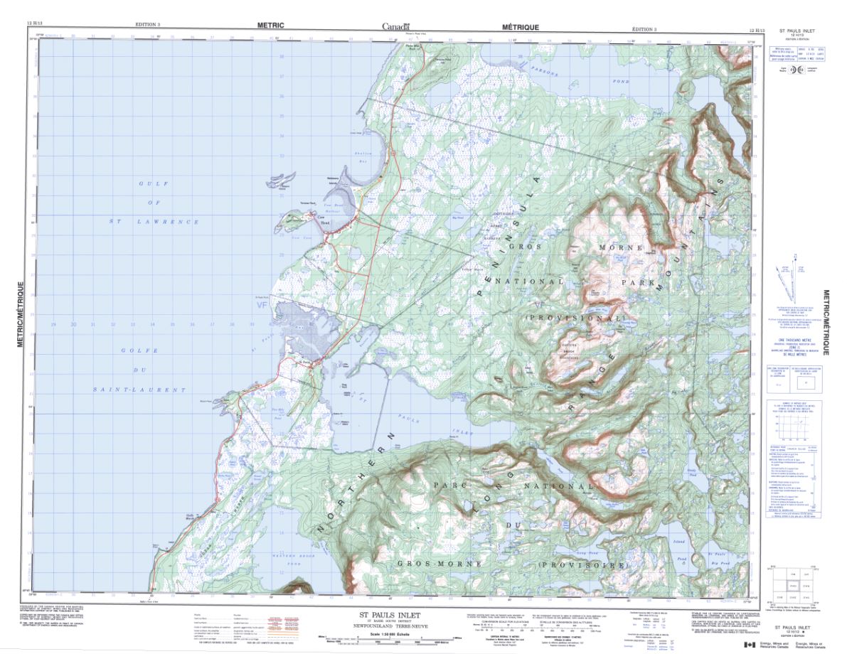 12H/13 St. Paul's Inlet Topographic Map Newfoundland