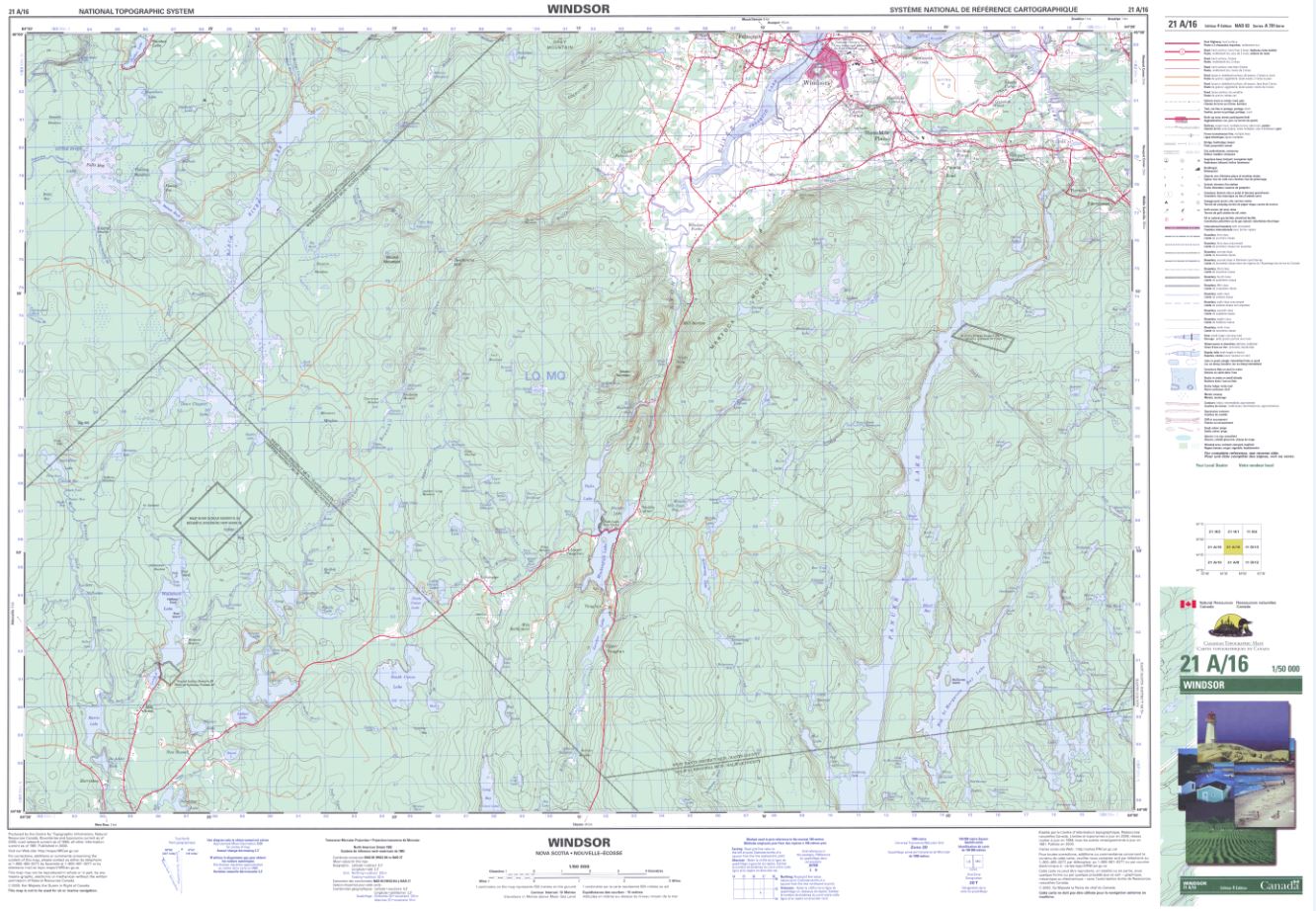 21A/16 Windsor Topographic Map Nova Scotia