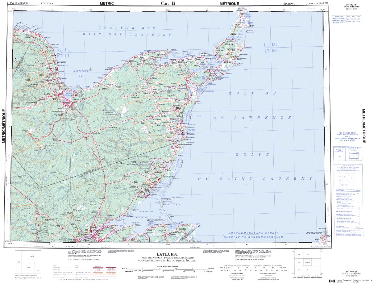 21P Bathurst Topographic Maps New Brunswick