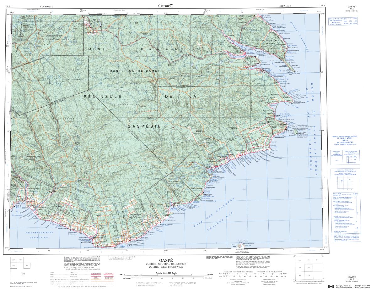 22A  Gaspe Topographic Maps New Brunswick