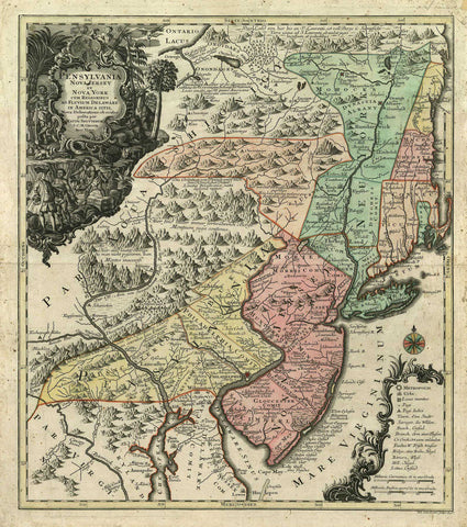 2494/1 Pennsylvania, New Jersey & New York, 1750, Seutter