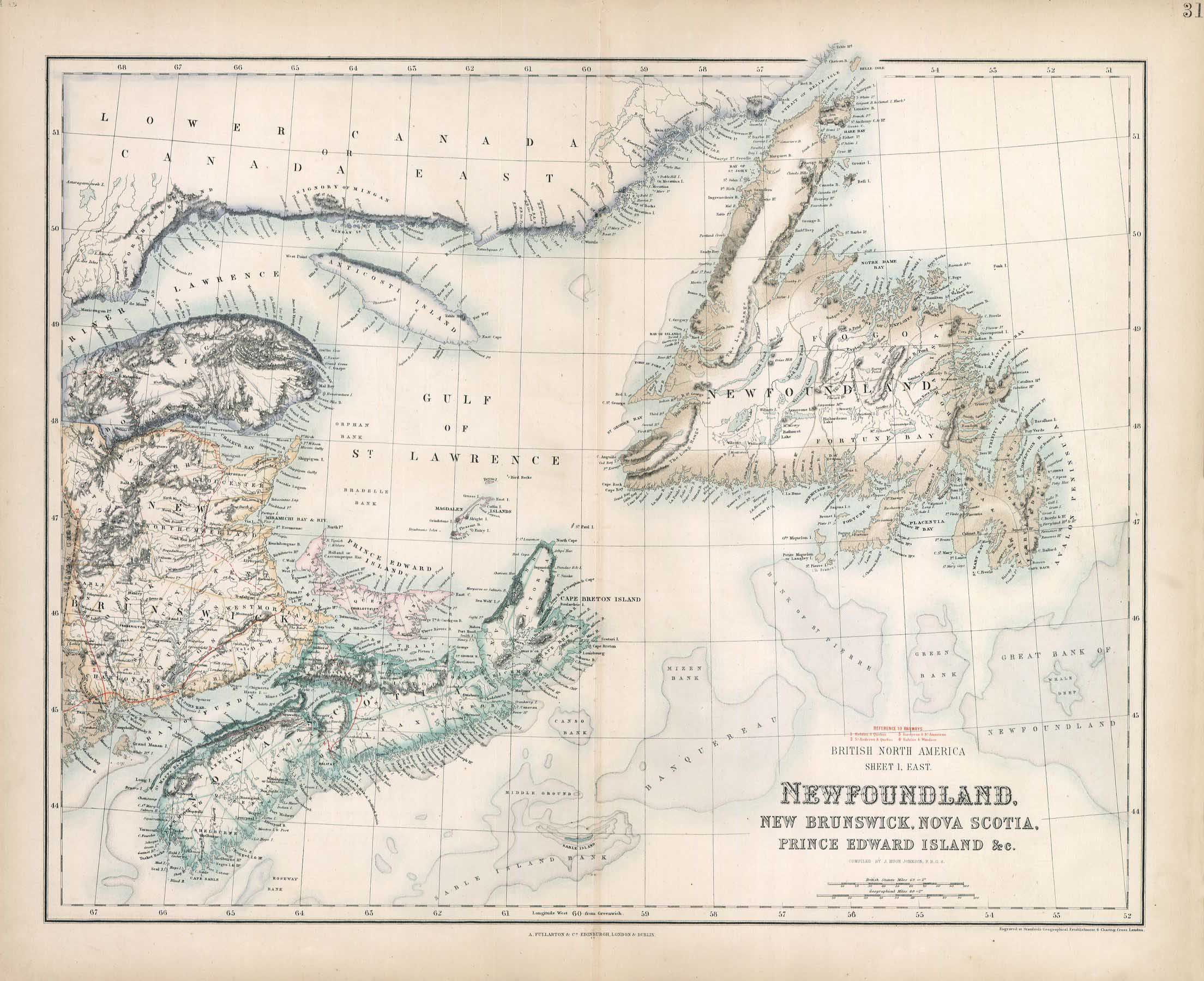 G2647 British North America, Sheet 1. East, 1874, Fullarton