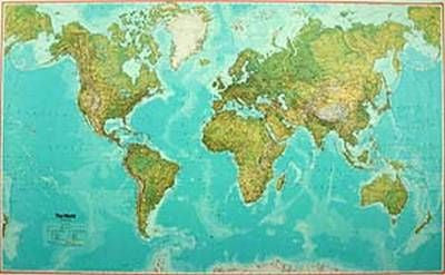 World. K &F Wall Map Atlantic centred. Physical, 33x51, paper