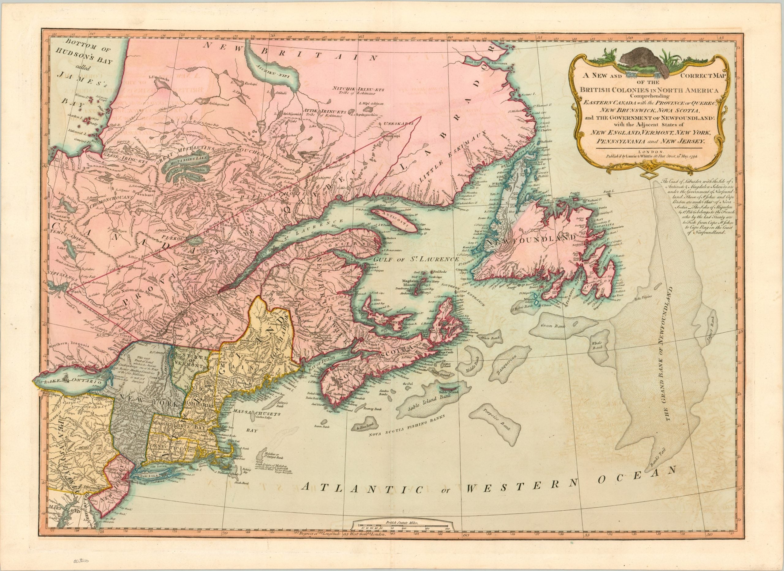Eastern Canada & United States, Laurie & Whittle, 1794