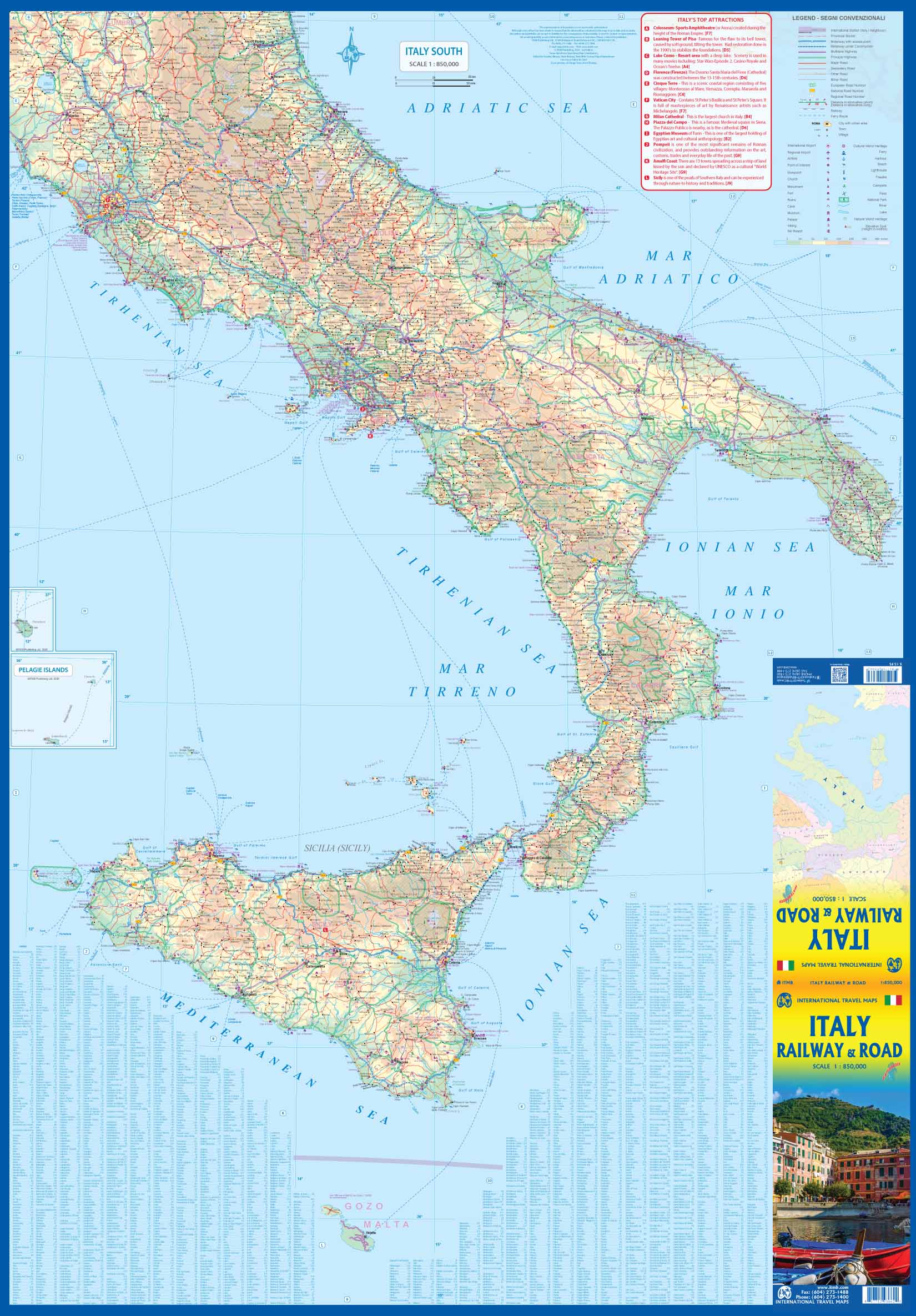 Italy Rail & Road ITM Travel Map 3e