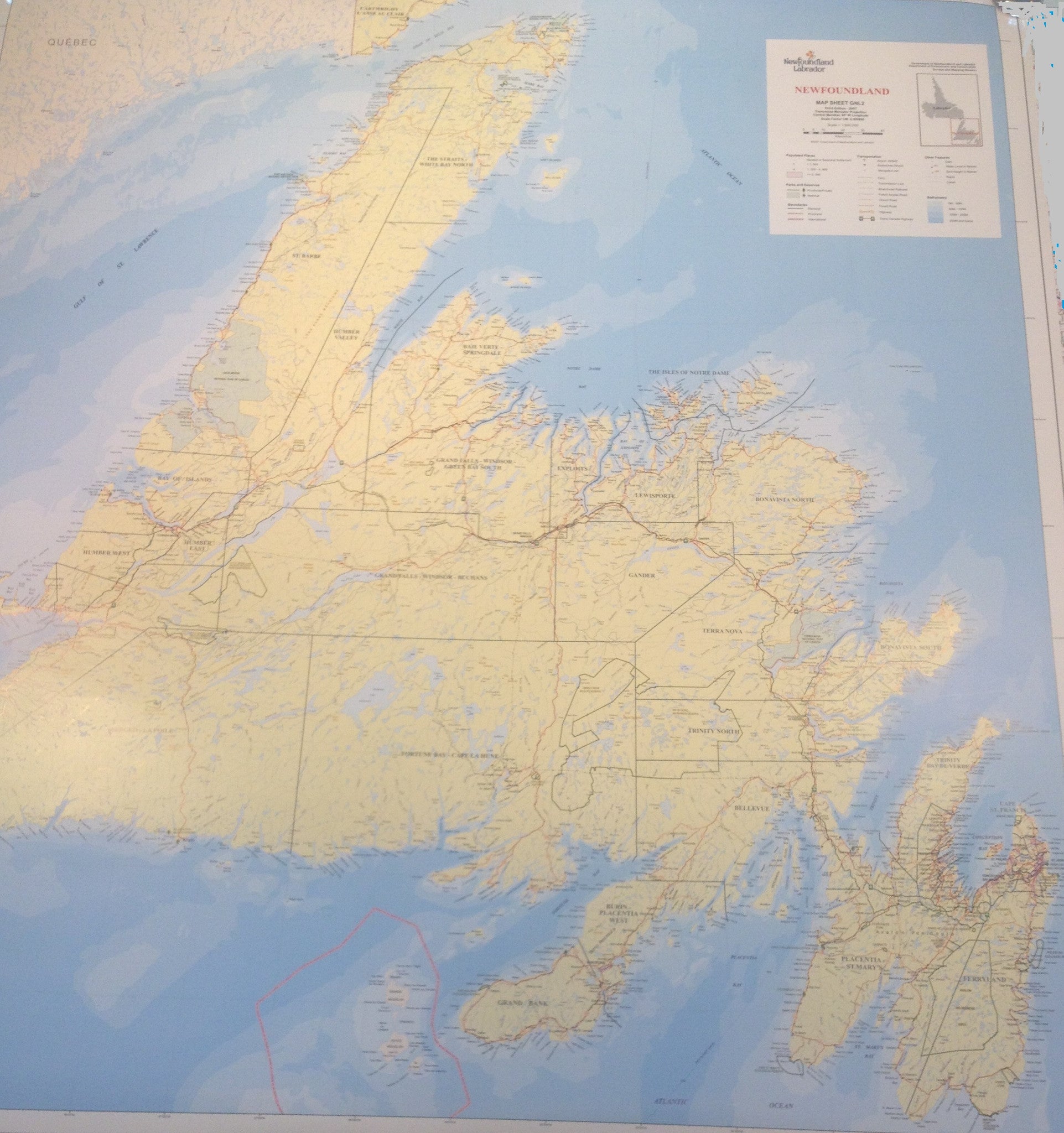 Newfoundland Wall Map 43"x 48"