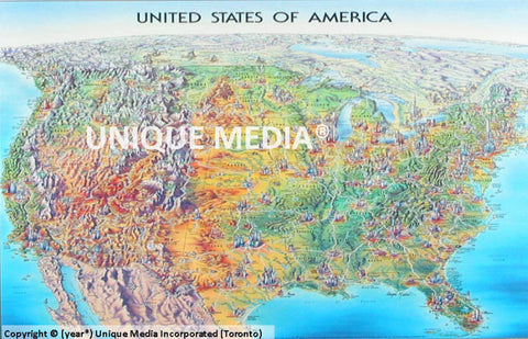 USA 3D Laminated Wall Map 27"x 18"