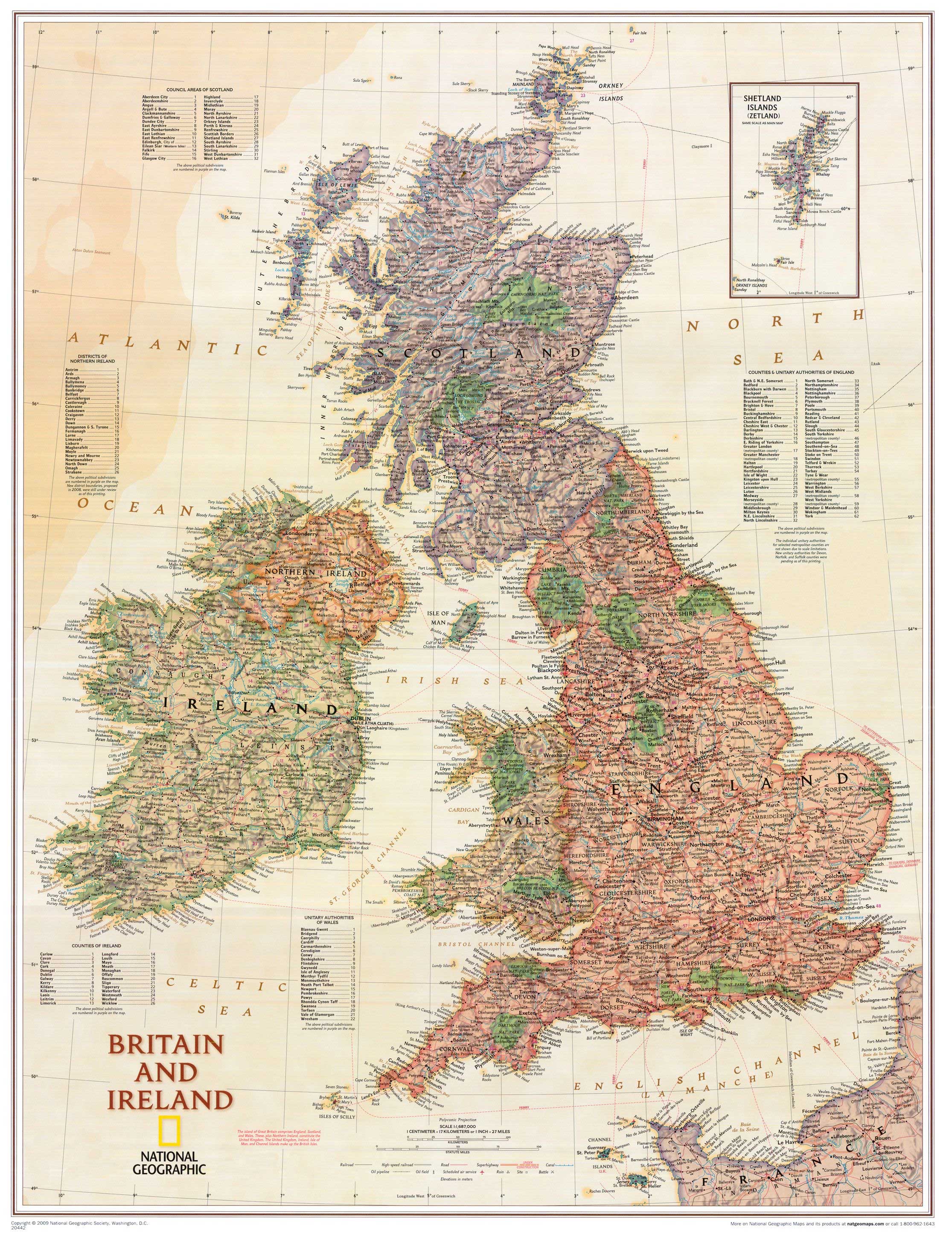 Britain & Ireland Executive Wall Map 24" X 30"