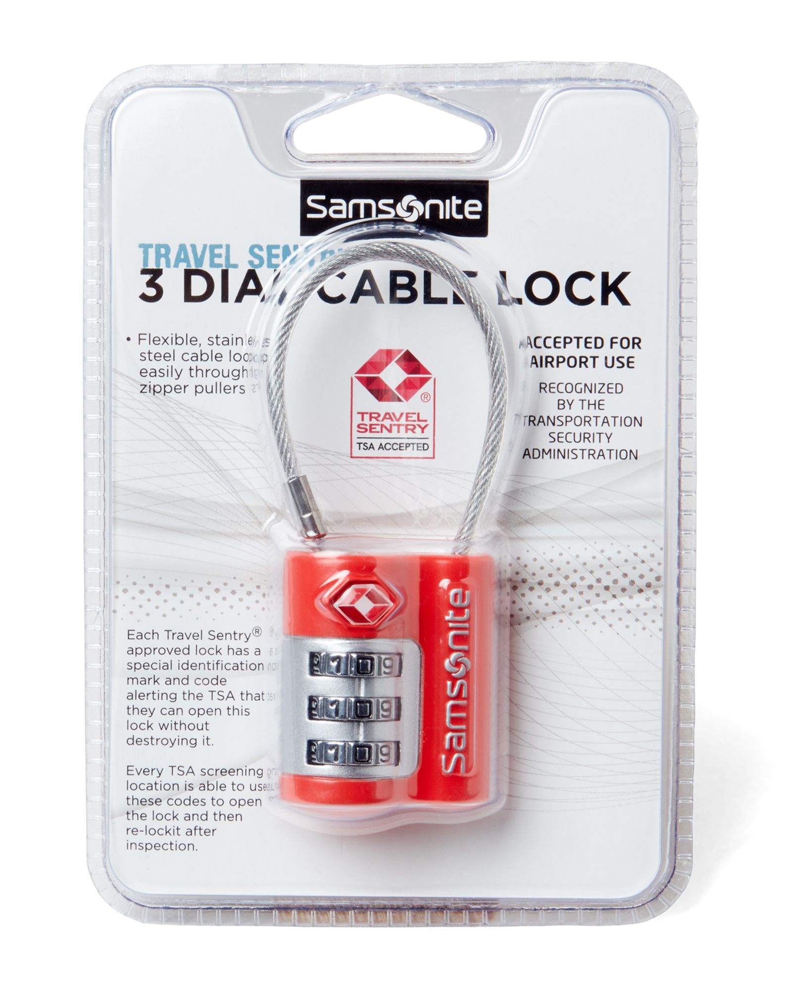 Travel Sentry 3 Dial TSA Cable Lock Red