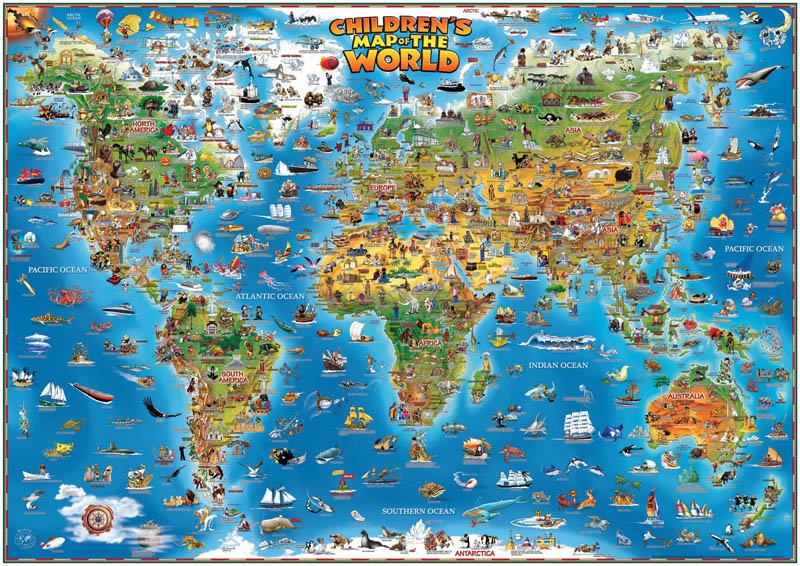 Children's Map of the World Laminated Wall Map 54"x 36"