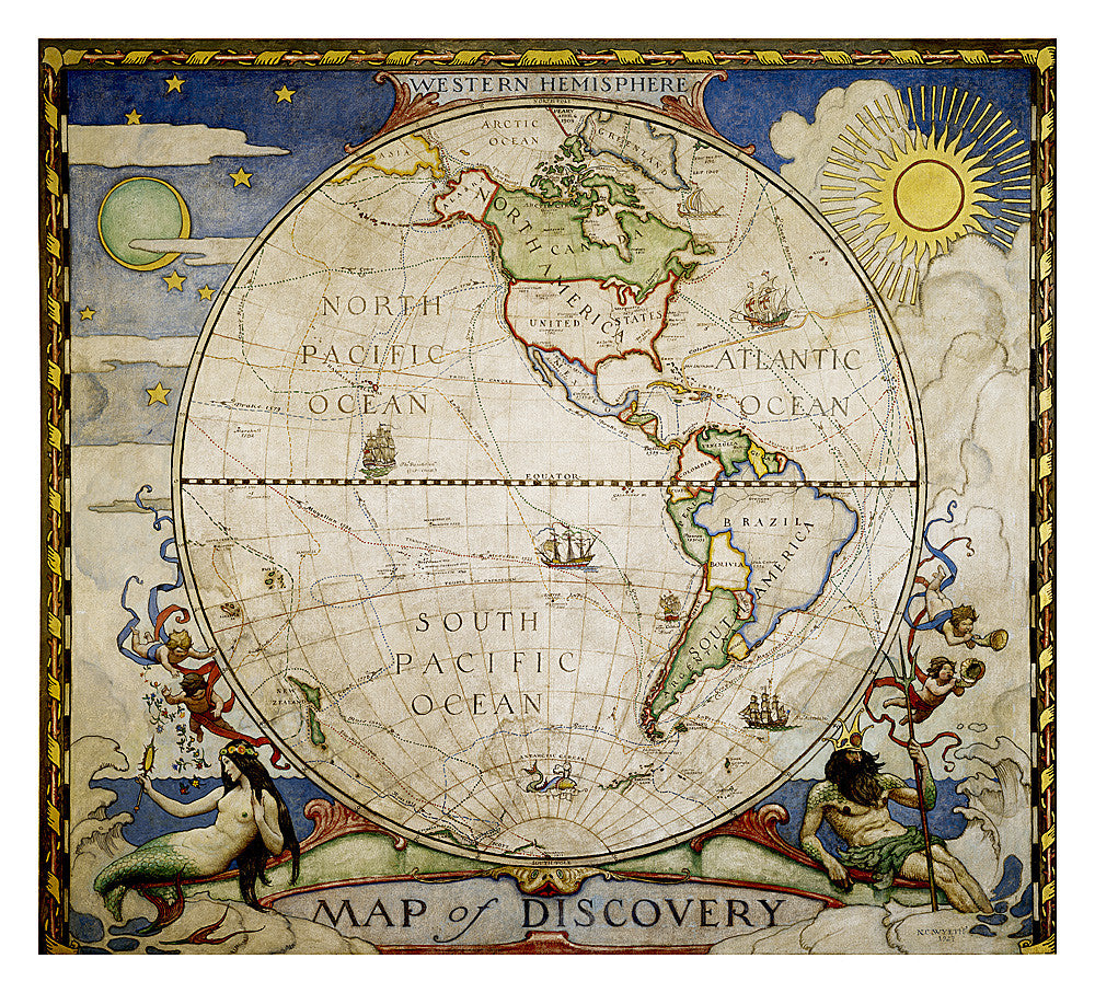 Map of Discovery: Western Hemisphere Wall Map 19"x 21"