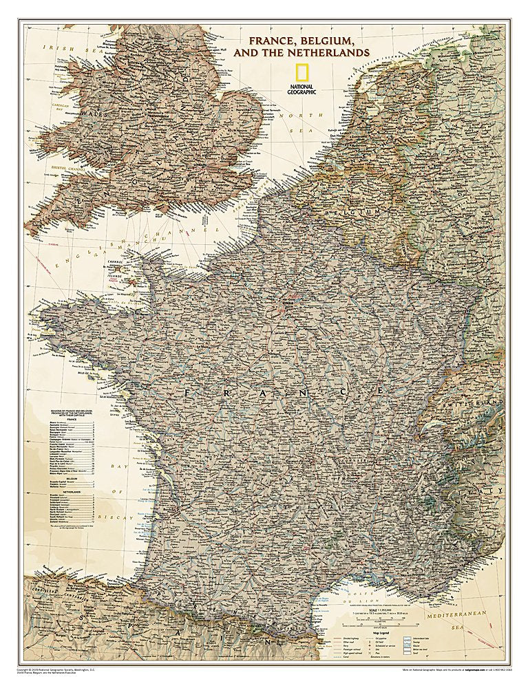 France & Belgium Executive Wall Map 24" X 30"