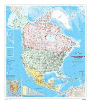North America Wall Map 34" x 39" 