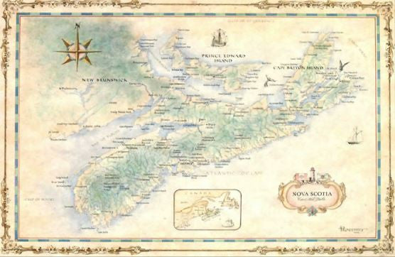 Nova Scotia Antique Style Wall Map 24" x 18"