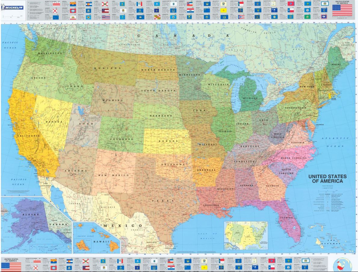 USA Michelin Political Laminated Wall Map 50" x 40"