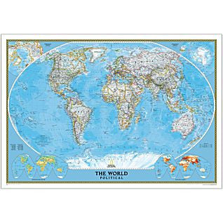 World Classic Political Wall Map Laminated 43" X 30"
