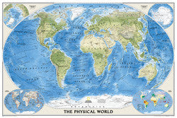 World Physical Wall Map Laminated 43" X 30"